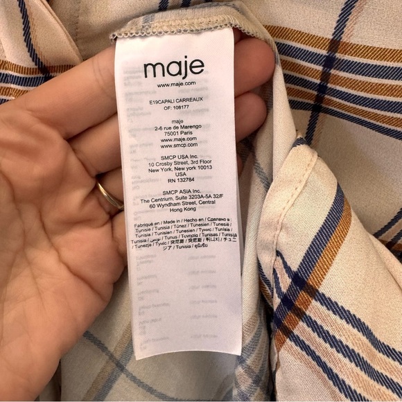 Maje Plaid Long Sleeve Button Down Shirt Blue Tan Size 3/Large - Picture 13 of 14